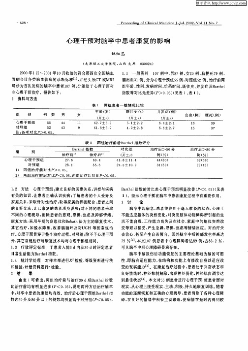 心理干预对脑卒中患者康复的影响