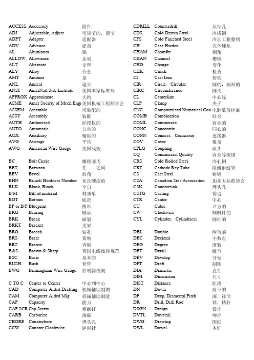 图纸英文常见缩写对照
