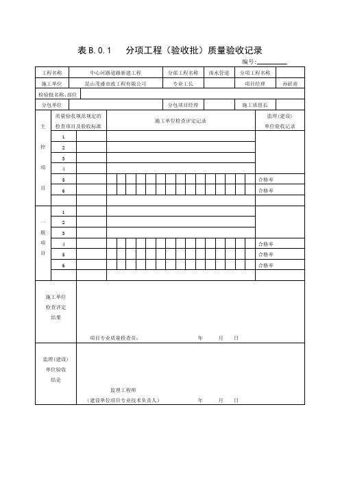 市政分项分部验收记录表