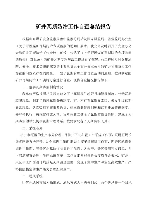 煤矿瓦斯自查报告(最终版)