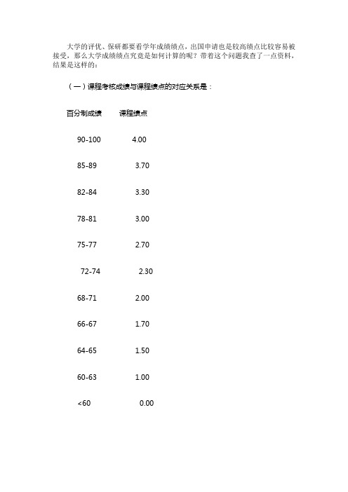 大学成绩绩点计算方法