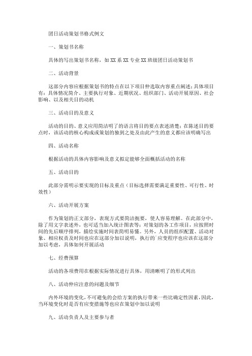 精选团日活动策划书格式