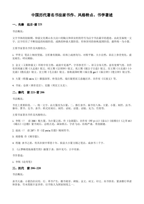 中国历代著名书法家书作范文