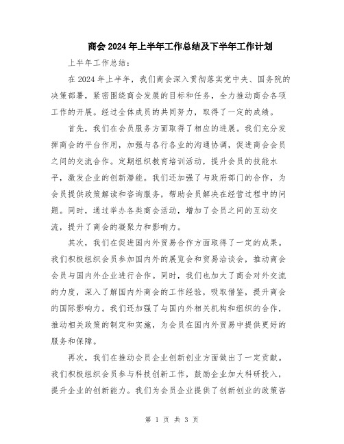 商会2024年上半年工作总结及下半年工作计划