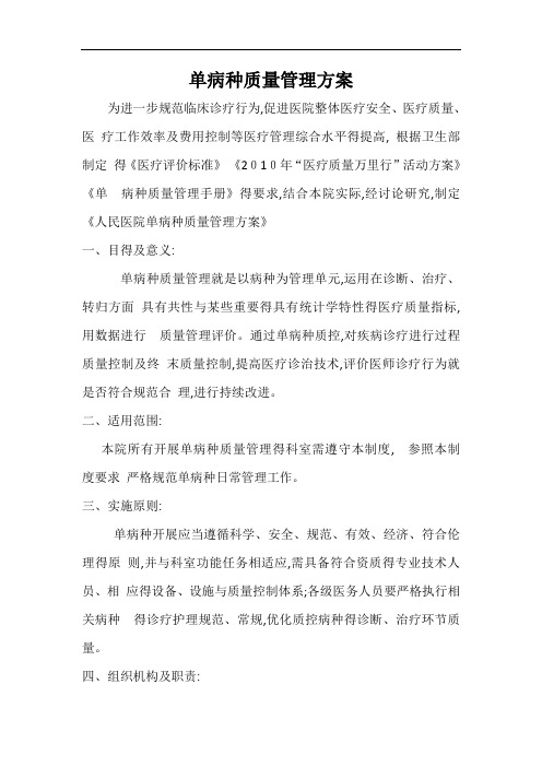 单病种质量管理方案