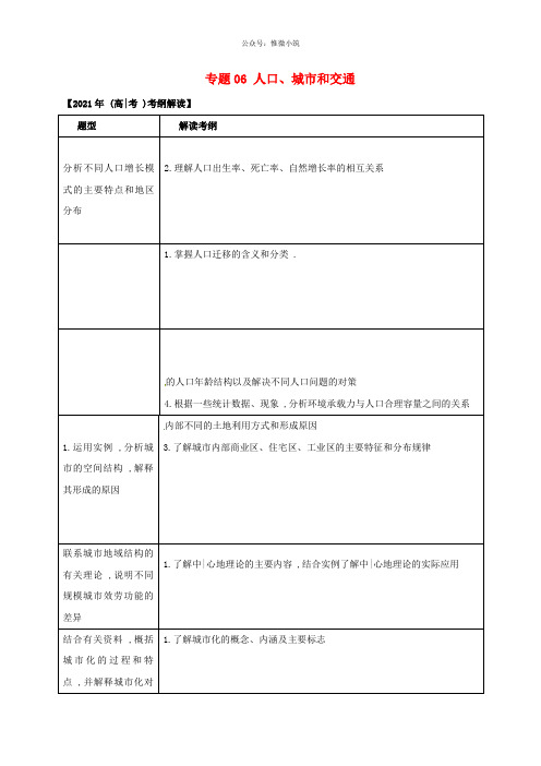 2020年高考地理 同步练习06人口城市和交通教学案 1