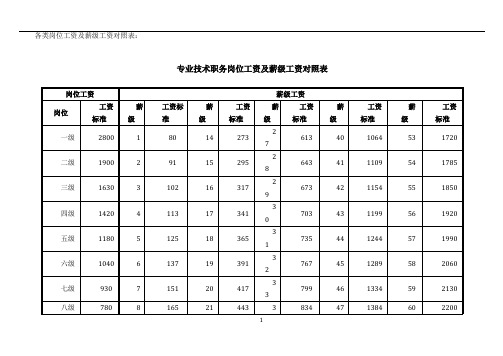 专业技术职务岗位工资及薪级工资对照表