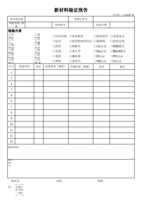 新材料验证报告