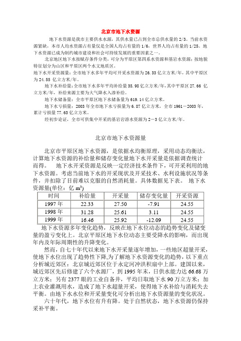 北京市地下水资源