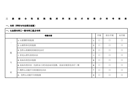 二级综合医院临床科室技术标准分科项目考核