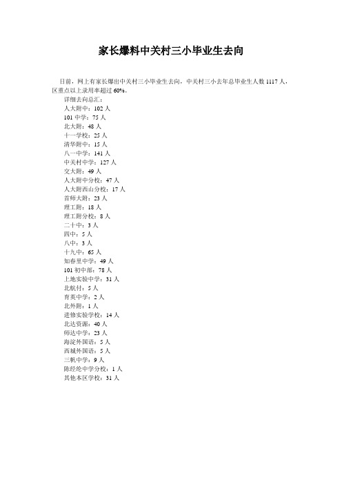 家长爆料中关村三小毕业生去向