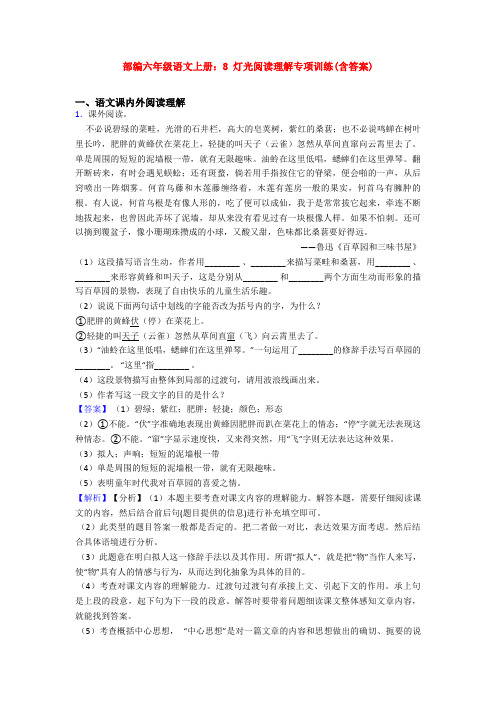 部编六年级语文上册：8 灯光阅读理解专项训练(含答案)