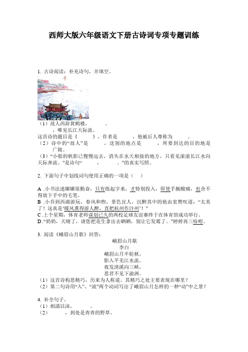 西师大版六年级语文下册古诗词专项专题训练