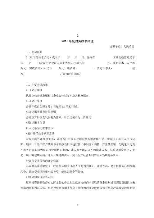 财务报表附注模板