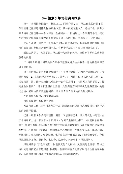 工作报告-Seo搜索引擎优化实习报告 精品 精品 精品
