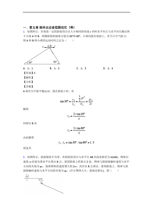 人教版高一下册物理 抛体运动综合测试卷(word含答案)