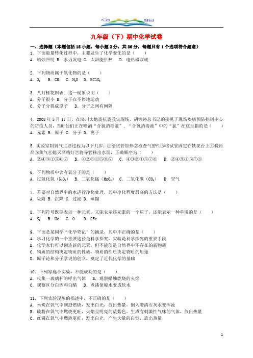 人教版九年级化学下学期期中试题(含解析).doc