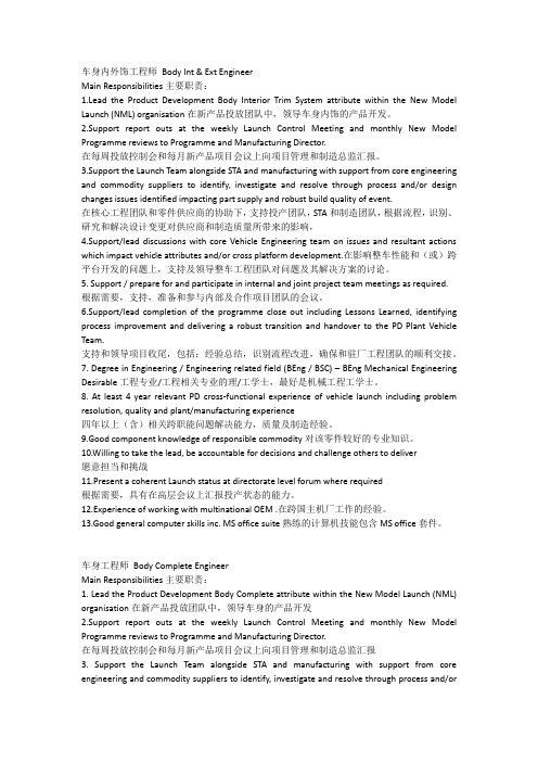 车身内外饰专业&招聘&简历&面试&中英对照03