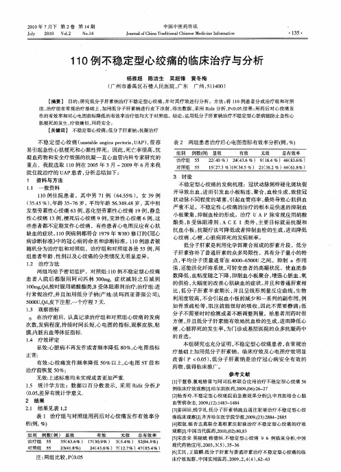 11O例不稳定型心绞痛的临床治疗与分析