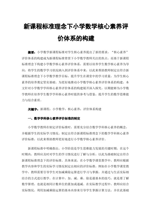 新课程标准理念下小学数学核心素养评价体系的构建