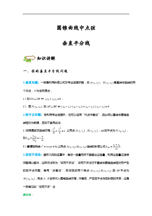 中学数学 圆锥曲线中点弦、垂直平分线-拔高难度-讲义