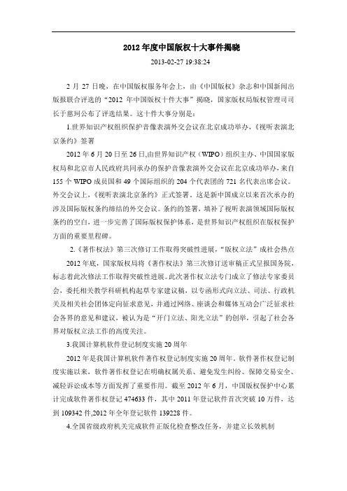 2012年度中国版权十大事件揭晓