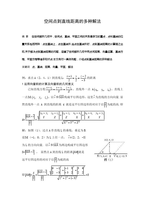 空间点到直线距离的多种解法