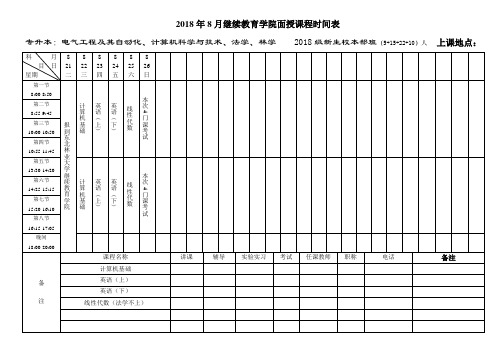 2018年8月继续教育学院面授课程时间表