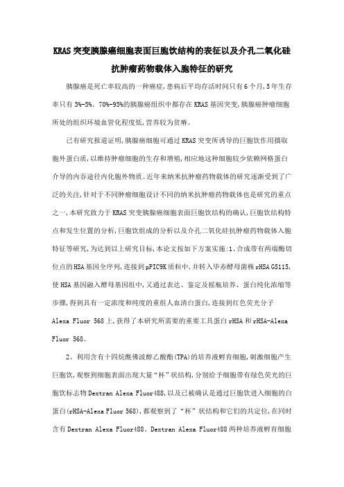 KRAS突变胰腺癌细胞表面巨胞饮结构的表征以及介孔二氧化硅抗肿瘤药物载体入胞特征的研究