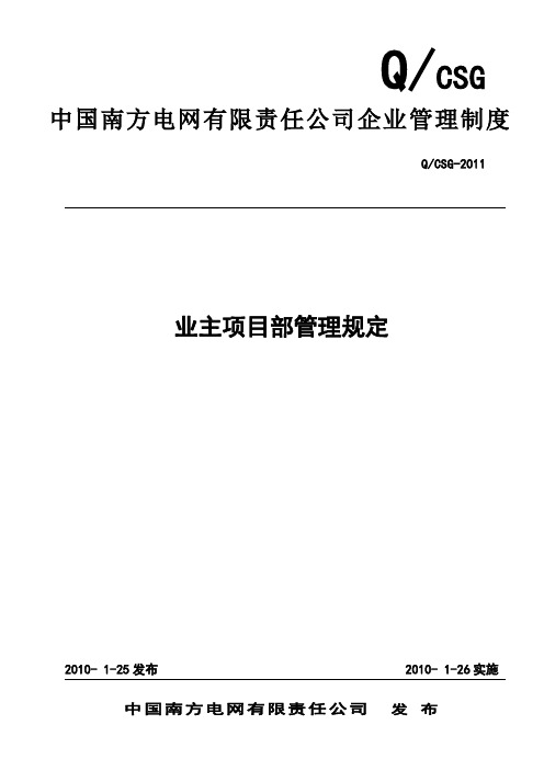 中国南方电网有限责任公司业主项目部管理规定