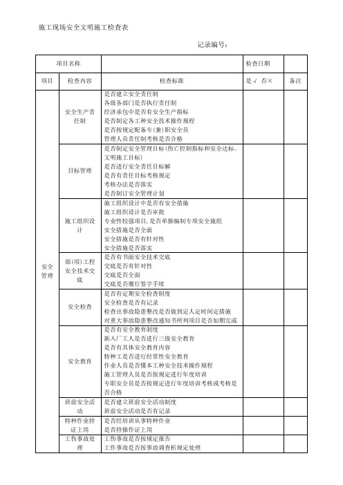 施工现场安全文明施工检查表