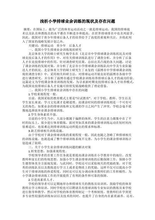 浅析小学排球业余训练的现状及存在问题