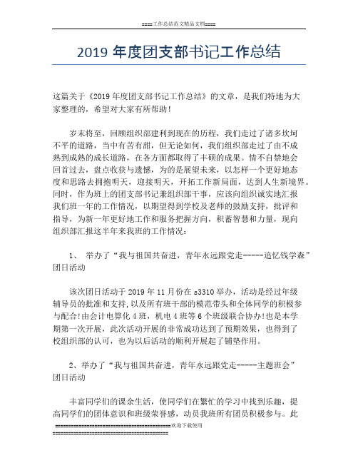 2019年度团支部书记工作总结
