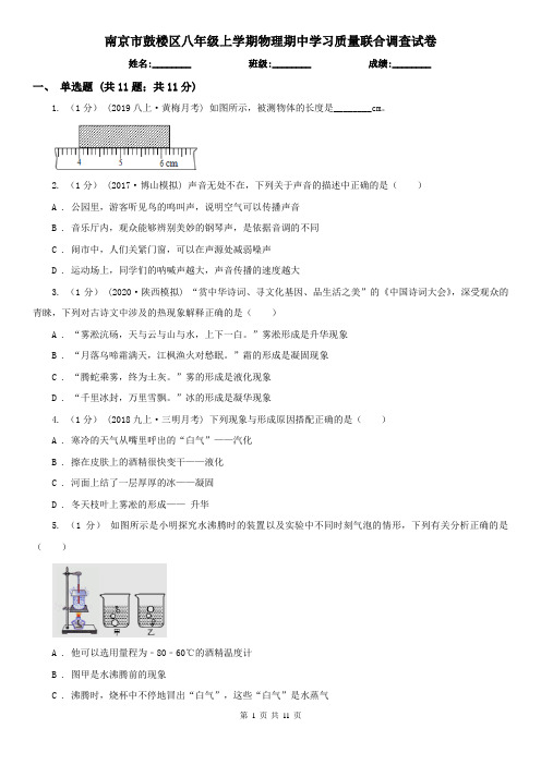 南京市鼓楼区八年级上学期物理期中学习质量联合调查试卷