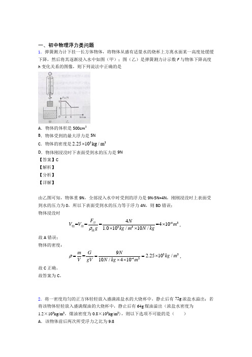 2020-2021精选中考物理易错题专题复习浮力类问题