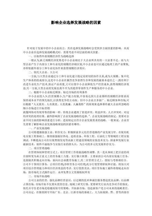 (新)影响企业选择发展战略的因素