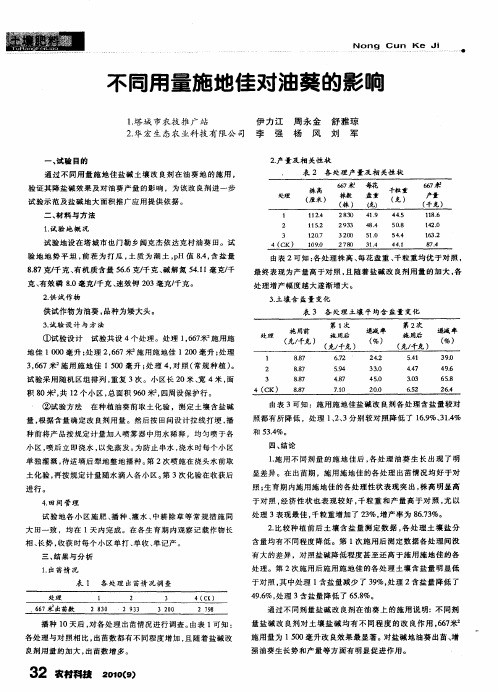 不同用量施地佳对油葵的影响