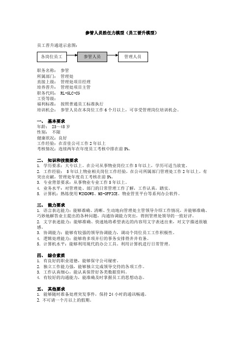 参管人员胜任力模型(员工晋升模型).