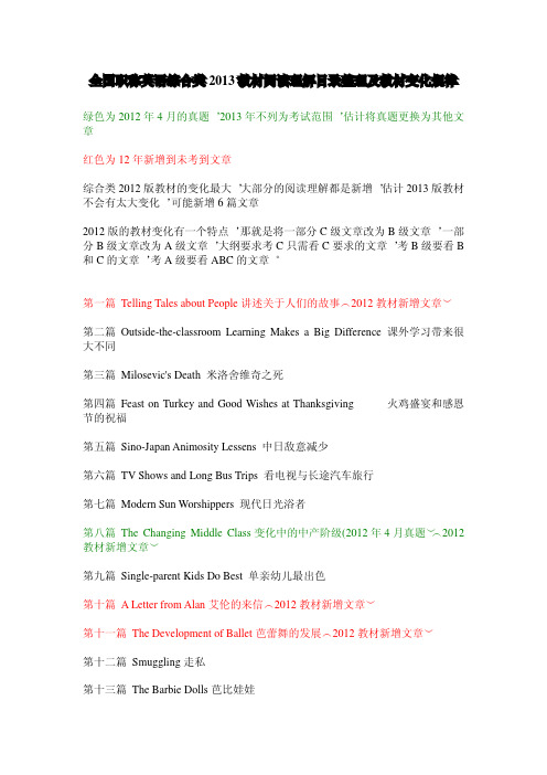 【2013职称英语】全国职称英语综合类2013教材阅读理解目录整理及教材变化规律