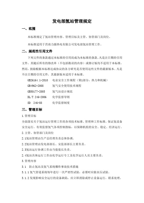 发电厂氢站管理规定