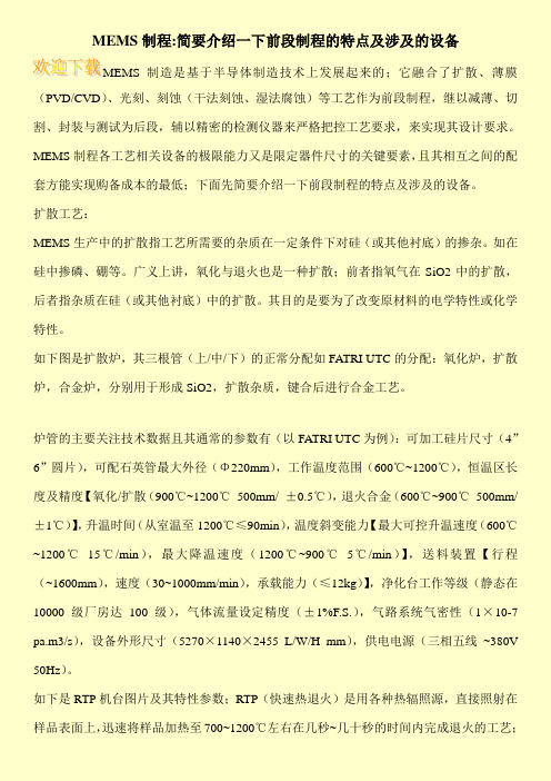 MEMS制程-简要介绍一下前段制程的特点及涉及的设备