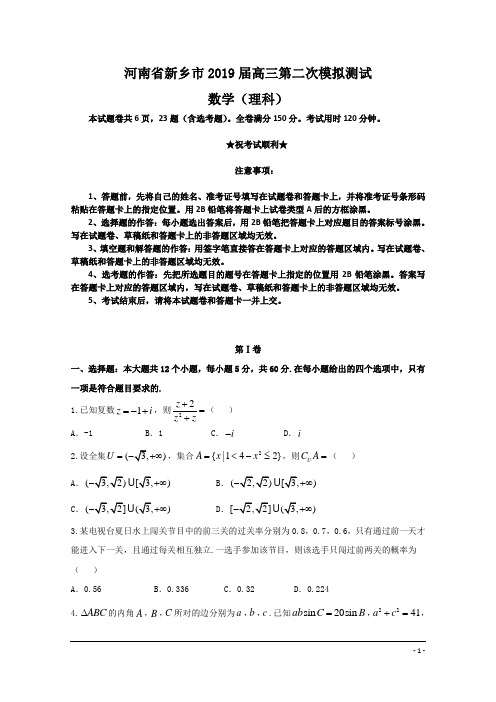 河南省新乡市2019届高三第二次模拟测试数学(理)试题