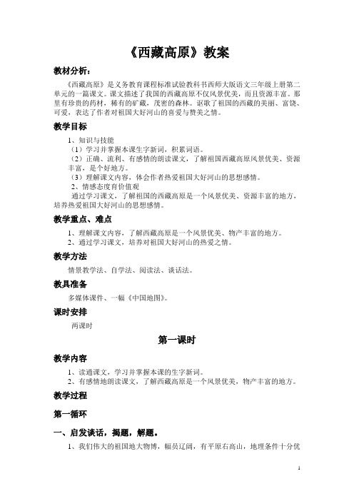 《西藏高原》教案