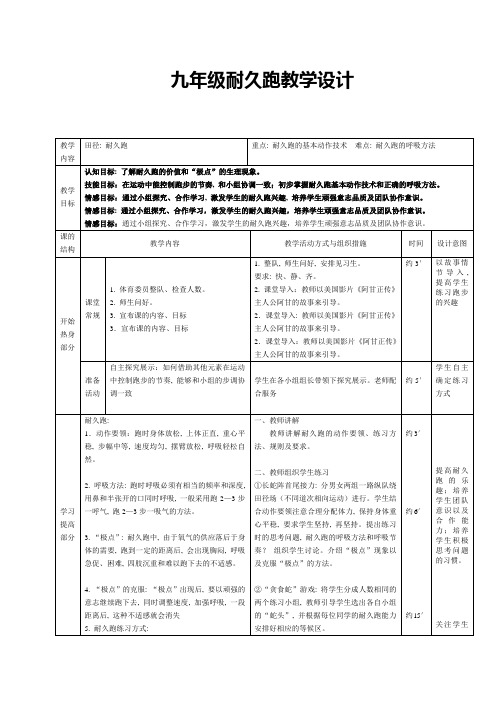 水平四耐久跑教案