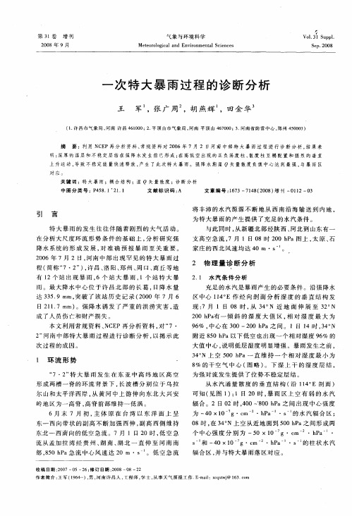 一次特大暴雨过程的诊断分析