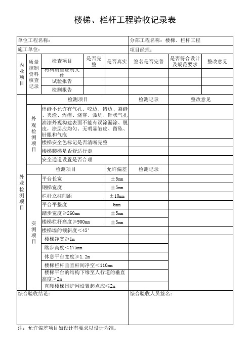 楼梯栏杆验收记录表