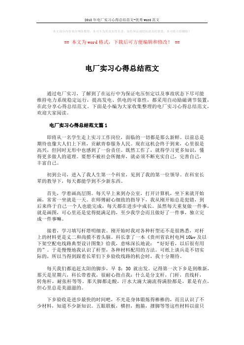 2018年电厂实习心得总结范文-优秀word范文 (6页)