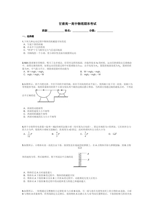 甘肃高一高中物理期末考试带答案解析

