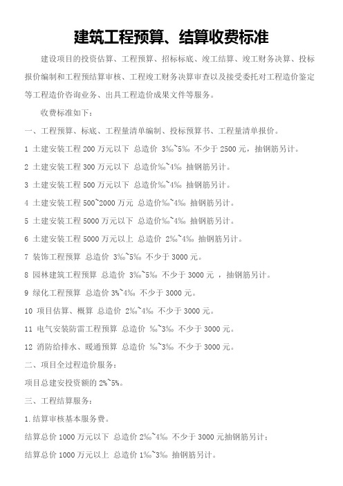 2016建筑工程预算、结算收费标准