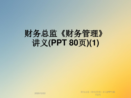 财务总监《财务管理》讲义(PPT 80页)(1)